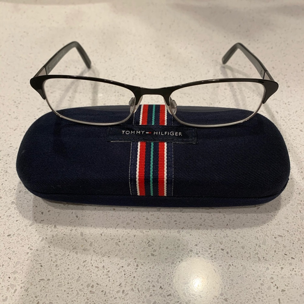 Tommy Hilfiger Black & Silver Eyeglass Frames,Case